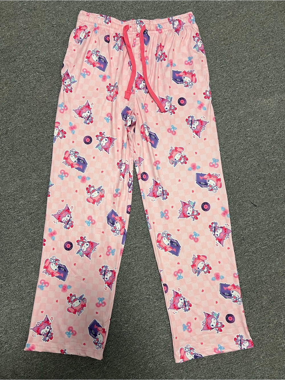 Pink Kuromi and Melody Print Pajama Pants with Drawstring Women’s S